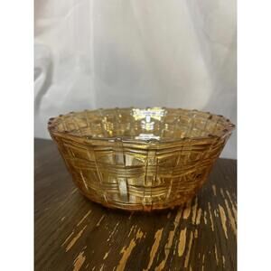 Vintage Carnival Glass Basketweave Bowl ~ Marigold  Amber ~ 3” x 7 1/2”